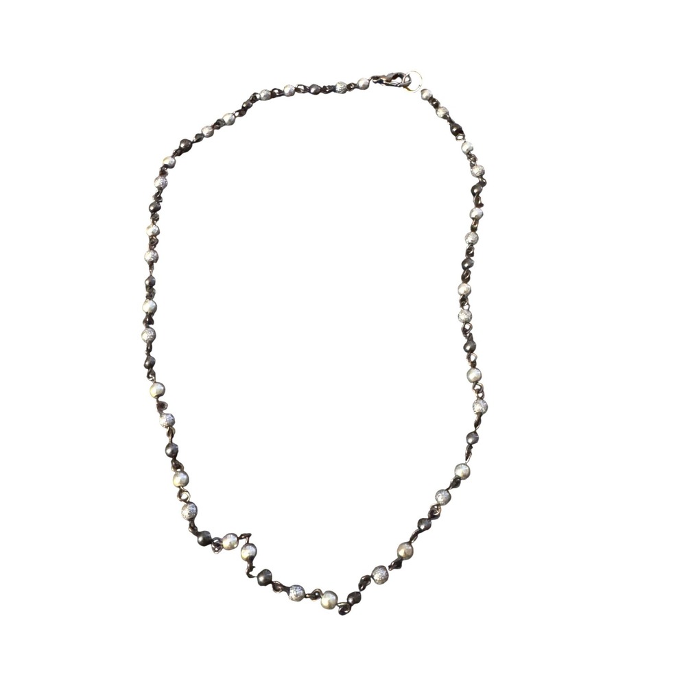 Vintage Mixed Metal Stardust and Polished Bead Link Chain Necklace Gunmetal 18in